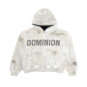 Sudadera con Capucha MICHI Personalizada, Corte Regular, con Cierre y Cristales de Imitación, 100% Algodón, para Hombre, Estilo Vintage, Lavado Desgastado, 400gsm, 3D - Product Image 4