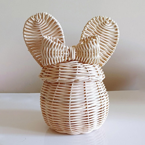 Kids <b>storage</b> container bin wholesale <b>baskets</b> girls room accessories bunny <b>rattan</b> <b>basket</b> with lid - Product Image 2