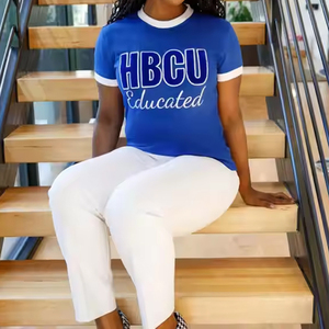 Hbcu เสื้อยืดกำมะหยี่สีฟ้าสีขาวสำหรับผู้หญิงเสื้อยืด Zeta phi Beta sority ผ้าคอตตอนนิ่มปักโลโก้ใส่สบายทรงพอดีตัว - Product Image 1