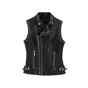 Gilet de moto en cuir unisexe à col en V, design personnalisé, coupe-vent, grande taille, couleur unie, quantité en gros, prix d'usine, Stylo International - Product Image 4