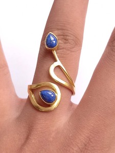 Lapis Lazuli 5To7mm อินเทรนด์ปรับได้สร้อยคอทองเหลืองชุบทองชุดฝาปิดสำหรับเด็กรูปร่างลูกแพร์ - Product Image 2
