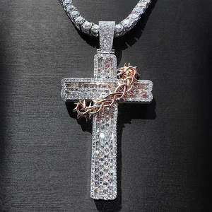 High Demanded Custom Hip Hop Cross Pendant <b>Watch</b> Gold Silver Leather Strap Waterproof 41mm Men's Women Sexy Diamond Quartz - Product Image 1