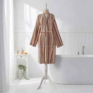 Peignoir en coton tissé 100 % pour femmes et hommes, été/printemps, respirant, séchage rapide, col en V, cordon de serrage, longueur intégrale, fabriqué en Turquie - Product Image 4