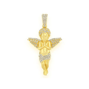 Lujoso y Premium, Cherubín Orando Pequeño de 1.00 TCW, Oro de 14K, Excelente Calidad, Probador de Diamantes Naturales, Joyería de Plata Principal, Regalo de Moda - Product Image 1