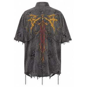 <b>Gothic</b> Jersey Shirt Men's Short Sleeve Regular Fit Black Solid Chains Ripped Hem Turndown Collar Eco-Friendly Anti-UV Streetwear - Product Image 6