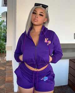 Conjuntos de chándales personalizados del fabricante para mujer, chaqueta con capucha y cremallera, pantalones cortos, conjunto de 2 piezas, chándales para mujer - Product Image 3