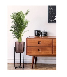 Handmade Metal Planter in Striped Copper Color with Planter <b>Stand</b> Flower Pot Coastal Style Metal Flower <b>Vase</b> Wholesale Price - Product Image 1