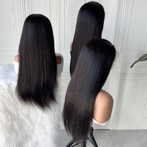 Peluca de Cabello Humano Liso, Color Negro Natural, Textura Suave y Sedosa, Peluca con Frente de Encaje HD 13x6, Pre-Desplumada, Densidad Completa - Product Image 6