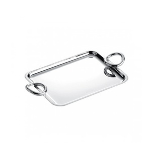 Bandeja DE SERVICIO DE METAL hecha a mano de alta calidad con acabado de espejo plateado para accesorio decorativo de restaurante de hotel - Product Image 6