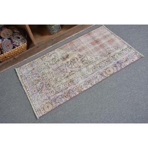 Alfombra Turca de 2x3.5 pies, Alfombra Pequeña Vintage, Alfombra de Lana a Cuadros Azul Marrón - Product Image 2