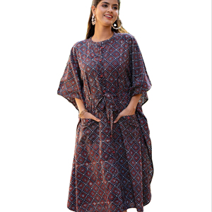 High Quality Indian Handmade Cotton Long Kaftan Luxury Print Women Beach Wear Casual Kaftan Maxi Button Wholesale Tie-Dye - Product Image 1