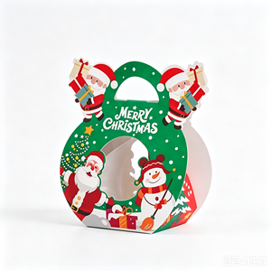 Custom <b>Christmas</b> Gable Treat <b>Boxes</b> with Bow Handle Green Red Full Color Printed Party Favor Candy Gift Packaging Wholesale - Product Image 1