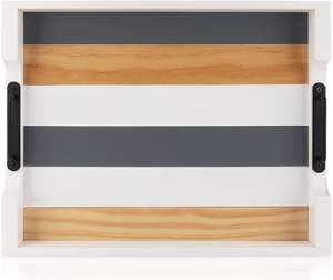 Plateau de service traditionnel en bois avec poignée en métal, plateau rectangulaire léger pour table basse, plateau décoratif, technique de gravure, mariage - Product Image 6