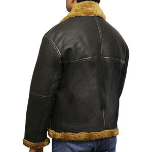 เสื้อแจ็คเก็ตนักบินหนังแกะบุขนแกะสำหรับผู้ชาย ราคาขายส่ง เสื้อแจ็คเก็ตหนังแท้บุขนสัตว์ อุ่นสบายสำหรับฤดูหนาว - Product Image 3