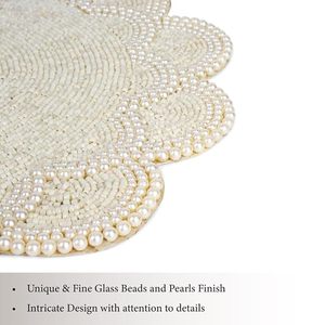 Elegant Luxurious Ivory Pearl & Glass <b>Beads</b> Side Table Mats Glam Designed <b>Placemat</b> for Everyday Use Perfect As Gift - Product Image 2