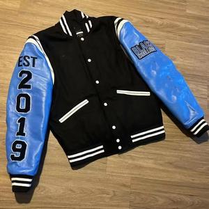 Veste bomber en cuir pour homme, style streetwear, avec broderie en chenille de haute qualité, logo personnalisé, patchwork, lettres, style varsity, pour l'hiver - Product Image 1