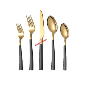 Set Of Five Metal <b>Cutlery</b> Superior Quality Handmade Flatware <b>Black</b> <b>And</b> <b>Gold</b> Finished Designer <b>Cutlery</b> - Product Image 1