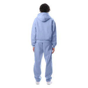Ensemble de survêtement pour homme en bleu clair uni de qualité supérieure, avec fermeture éclair intégrale, sweat-shirt et pantalon de jogging, vêtements de sport d'hiver, vêtements de course, fabrication sur mesure en gros - Product Image 5
