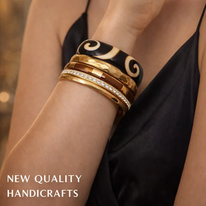 Elegant Ladies Bangle Set– Resin Printed & Gold Tone Metal <b>Stack</b> Bangles Fashion Jewelry Supplier Premium Handmade Bangles Set - Product Image 1
