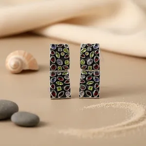 Boucles d'oreilles pendantes géométriques en cristal pour femme, style bohème, bijoux de fête, sertissage clos en argent 925 - Product Image 2