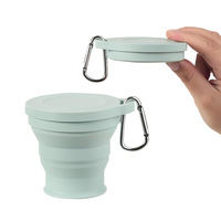 Vaso Plegable de Silicona de Grado Alimenticio de 180 ml con Tapa y Mosquetón, Apto para Lavavajillas y Microondas, Portátil para Camping y Uso al Aire Libre