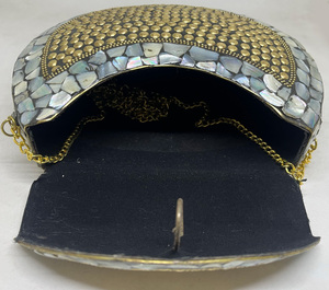 New Style Luxury Genuine Stylish Evening Purse Clutch <b>Bag</b> Woman Handbag Mosaic Stone Metal Frame Lowellcraft.com Elegant - Product Image 4