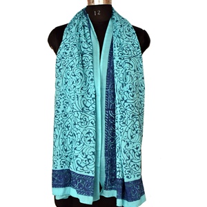 Indien fait à la main de luxe femme saison d'été plage paréo main bloc imprimé élégant longue plaine écharpe/couverture en pur coton tricot - Product Image 2