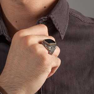 Square Aqeeq Stone Traditional Motif Turkish Men <b>Ring</b> 925 Silver Turkish Wholesale Silver Jewelry Turkish Handmade Men <b>Ring</b> - Product Image 4