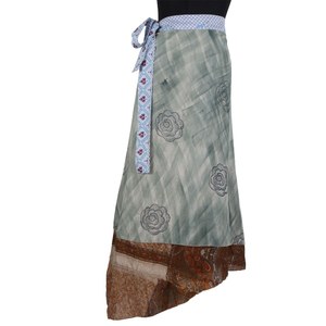 กระโปรงผ้าโสร่งผ้าไหมส่าหรีสองชั้นแบบกลับด้านได้กระโปรงห่อวิเศษจากอินเดียสไตล์โบฮีเมียนหลากสีฤดูร้อนแฟชั่นใส่สบาย - Product Image 6