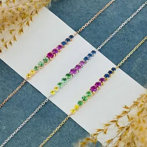 Desain baru buatan Lab gelang rantai berlian biru merah muda kuning hijau batu permata Garnet gelang mewah perhiasan bagus untuk wanita