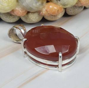 Colgante de piedra natal del mes de julio de plata de ley sólida 925 con ajuste de punta de cornalina roja e incrustaciones de bisel - Product Image 3