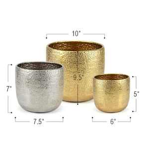 Elegant Floor Planters <b>Set</b> <b>of</b> <b>3</b> in Aluminum with Gold and Silver Plated Finished Perfect for Garden and Wedding Flower Displays - Product Image 2