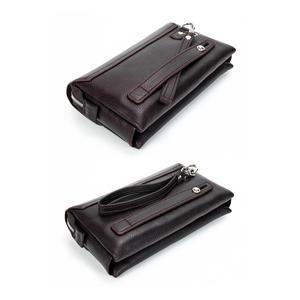 Portafoglio da uomo pochette in vera pelle di vitello marrone scuro 9985-k