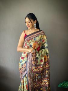 Saree ผู้หญิงผ้าฝ้ายพิมพ์ลาย kalamkari แฟชั่นช้อปปิ้งออนไลน์ผู้ผลิตและผู้จัดจำหน่ายจาก surat ที่มีอัตราต่ำสุด - Product Image 3
