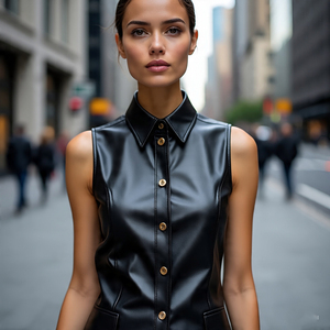 เสื้อกั๊กหนังแท้สำหรับนักขี่มอเตอร์ไซค์สำหรับผู้หญิงเสื้อโค้ทคาดเอวสำหรับผู้หญิงเสื้อโค้ทหนังวัวมีกระดุมสำหรับใส่กลางแจ้ง - Product Image 2