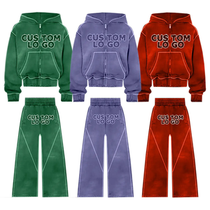 High Quality Printed Breathable 100% Cotton Lightweight Men <b>Distressed</b> Patch Flare Hoodie Set Tracksuits Streetwear for Winter - Product Image 2
