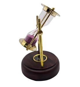 High Quality 4-Inch Brass Nautical <b>Sand</b> Timer Handmade Vintage Decor White <b>Sand</b> Wooden Base Glass Compass for Birthday - Product Image 1