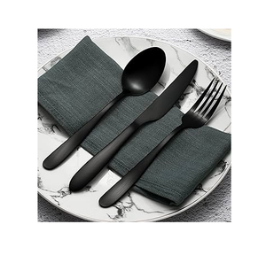 ชุดช้อนส้อมสแตนเลสเกรดอาหาร6ชิ้นช้อนเหล็กเคลือบเงาสีดำด้าน - Product Image 5