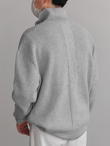 Hommes Automne Hiver Demi Fermeture Éclair Hommes Chemise Manches Longues Col À Fermeture Éclair Couleur Unie Pull À Tricoter Décontracté pour Hommes - Product Image 2