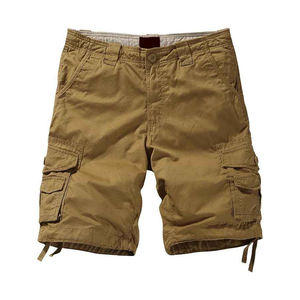 Short Cargo 100% Coton pour Homme Noir de Haute Qualité 6 Poches Style Décontracté Toile à Motif Solide Grandes Poches Taille Moyenne Teinte Unie - Product Image 1