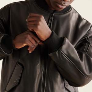 Men's High Quality Genuine Leather <b>Jacket</b> Premium Bomber Style for Comfort Casual Wear in Solid <b>Pattern</b> for Outdoor Adventures - Product Image 4