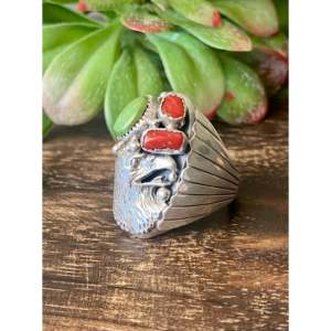 Bague Aigle Navajo Faite à la Main, Pierre Naturelle Multi-Striée et Argent Sterling Plaqué Or 18K, Sertissage Bezel, Taille 11.5, Cadeau - Product Image 4
