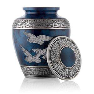 Urnes de crémation en aluminium les plus vendues avec bande argentée pour les cendres humaines Urnes de service funéraire commémoratif fini bleu - Product Image 3