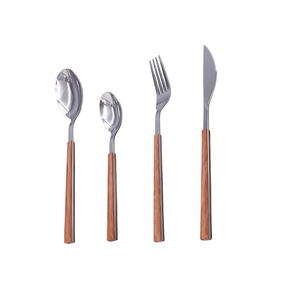 Style indien 304 acier inoxydable 5 pièces couteau fourchette cuillère couverts ensemble avec manche en bois beau prix pas cher - Product Image 4