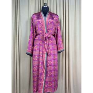 Recycled Silk Sari Women's Boho Chic Vintage <b>Beach</b> Cover Dress <b>Robe</b> for Resort Wear Gypsy House Kimono for Lounge Swimsuit - Product Image 1
