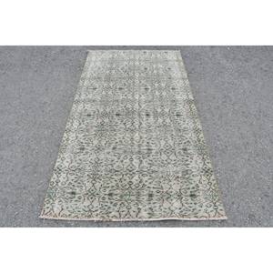 Alfombra turca Vintage área grande 3,7X6,7 pies lana hecha a mano verde blanco Patchwork diseño Rectangular pasillo látex para decoración de habitación - Product Image 1