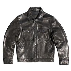 Veste en cuir véritable Veste en cuir de vachette pour homme Veste mi-longue à revers pour homme Veste coupe-vent coupe ajustée Double boutonnage - Product Image 4