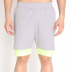 Short d'entraînement 2 en 1 pour homme Short d'entraînement intérieur gris à compression jaune fluo pour extérieur - Product Image 5