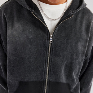 Private Label Custom Logo Reflective Drawstring Hoodie Jogger Set <b>Men</b> Regular Fit Acid Wash Winter Solid Two Piece Tracksuit - Product Image 4