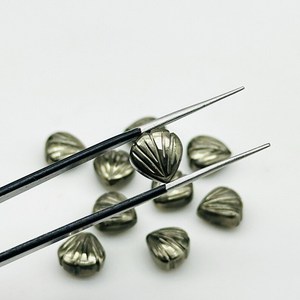 Perles de pierres précieuses en forme de coquille de pyrite naturelle, sculptées à la main, 8 mm, breloques en coquille en vrac - Product Image 3